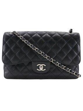 Chanel Maxi Quilted 30 Chain Shoulder Bag Double Flap Caviar Leather Black